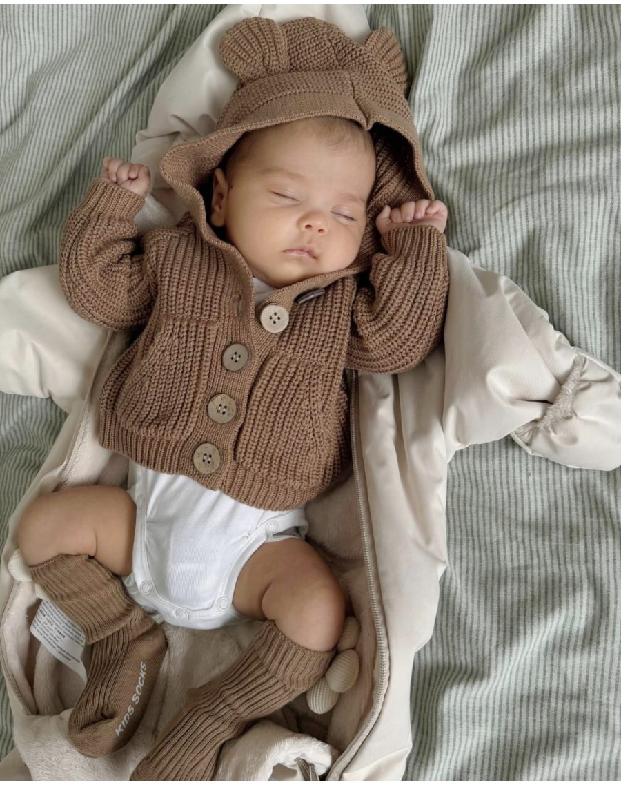 Вязаный КАРДИГАН для малышей с ушками СВЕТЛО-КОРИЧНЕВЫЙ